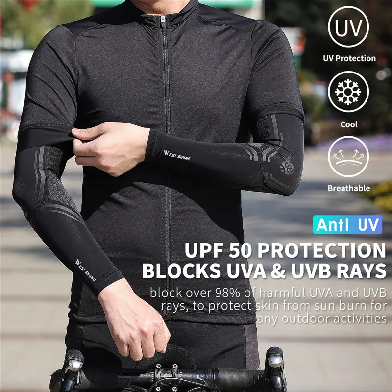 WEST BIKING Ice Fabric Arm Sleeves UV Cool Breathable Protection Sport Cycling Fitness Running Men Women Arm Warmers Sleeves