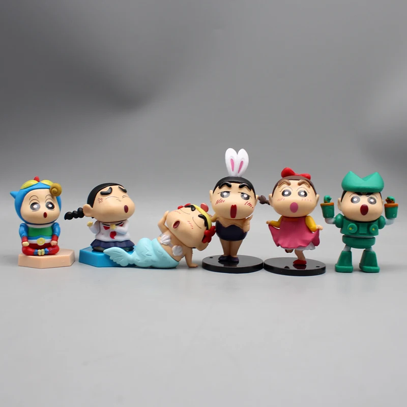 6pcs GK Crayon Shin Chan cartoon Figure cos Mermaid Bunny Girl Superman Kawaii Doll Ornament Model Children's Surprise Toy Gifts