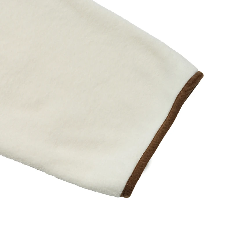 Women's White Stand Collar Jacket with Brown Contrast Trim Button Front Flap Pockets Autumn Casual Fashion Loose Fit