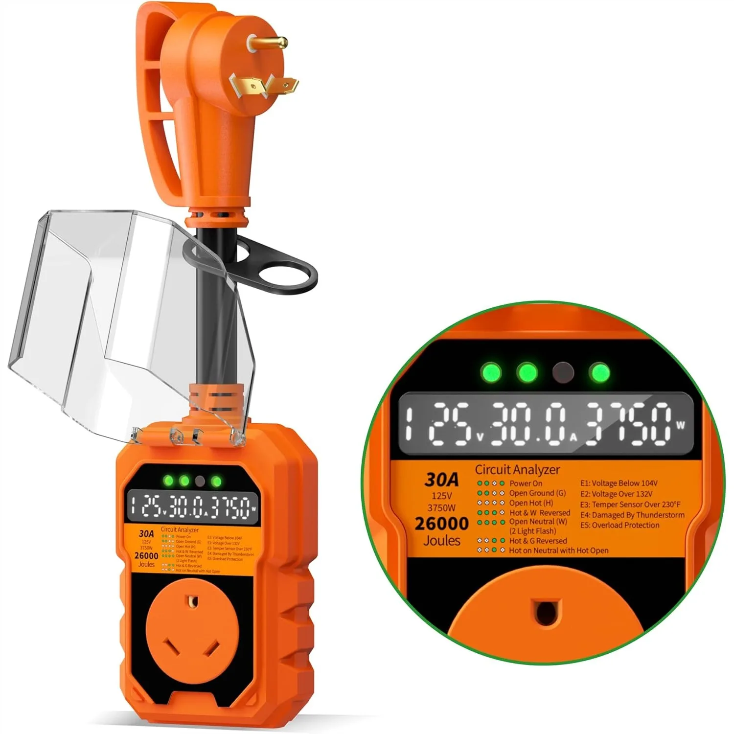 

26000J RV Surge Protector 30 Amp with Auto Shutoff & LED Display for Camper Travel Trailers