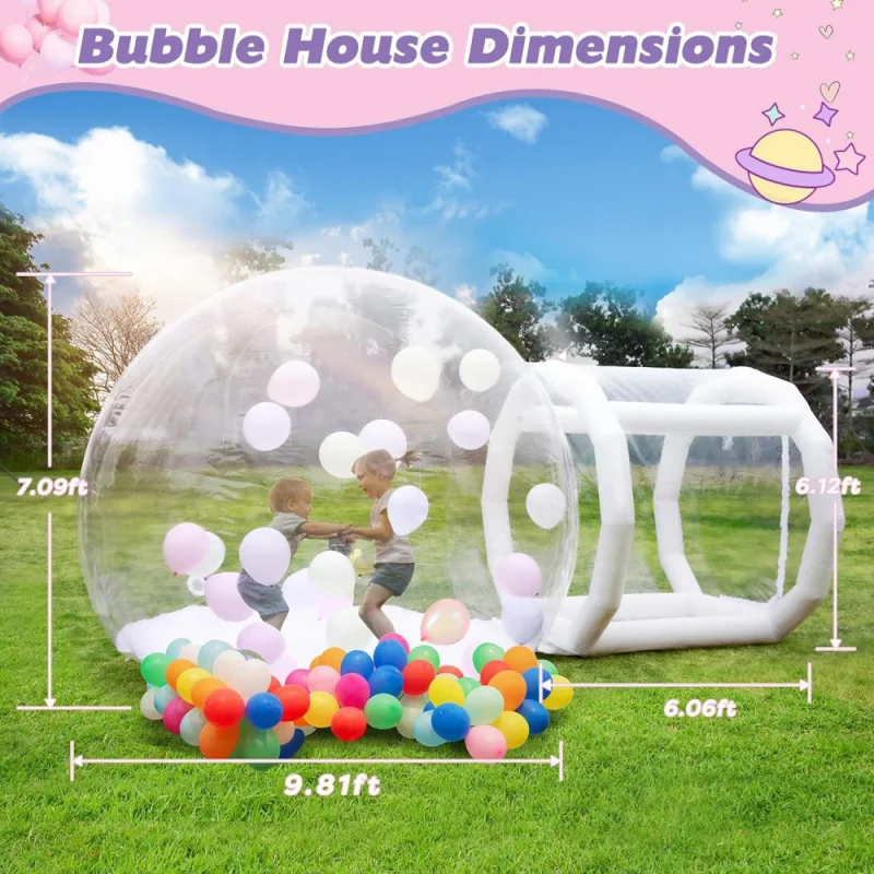 10FT Inflatable Bubble House Dome For Kids, Clear PVC Inflatable Bubble House Tent With Tunnel, Bubble Balloon House