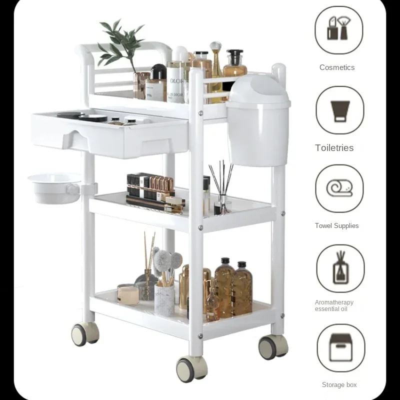 Simple Wrought Iron Salon Trolley Multi-Layer Rack for Modern Salon Creative Household Beauty Cart with Wheels