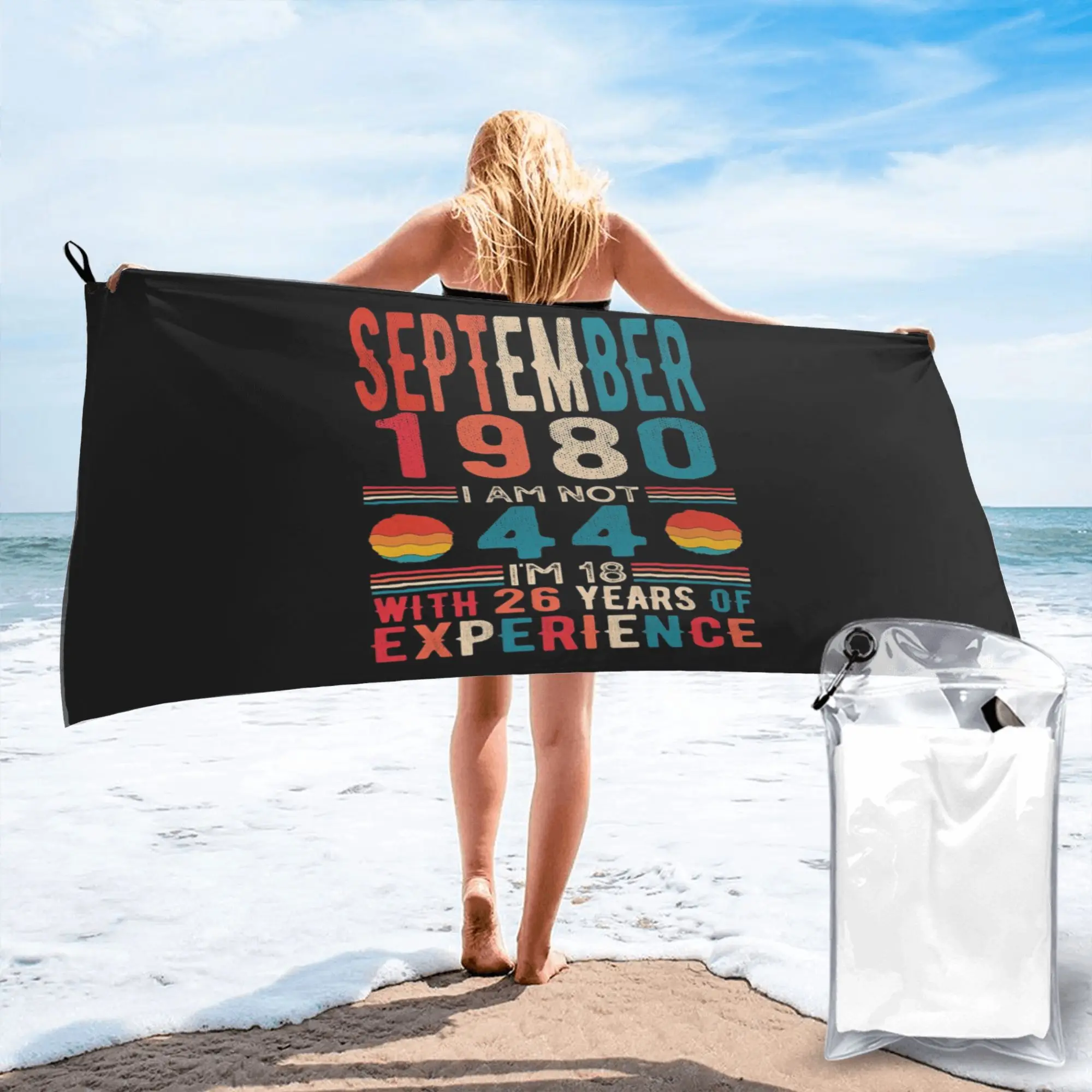 September 1980 I am not 44 I'm 18 with 26 Years of Experience Beach Towel Soft Microfiber Quick Dry Absorbent Quick Towels