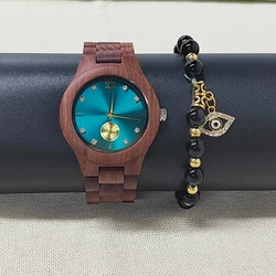 Reloj de madera de cuarzo para mujer, pulsera de moda