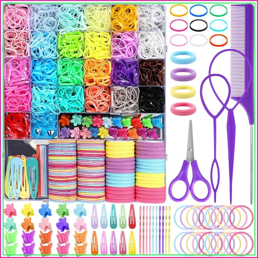 

2194 Pcs Hair Ties Set for Girls, Elastic Bands with Clips, Bobby Pins & Hair Styling Tools
