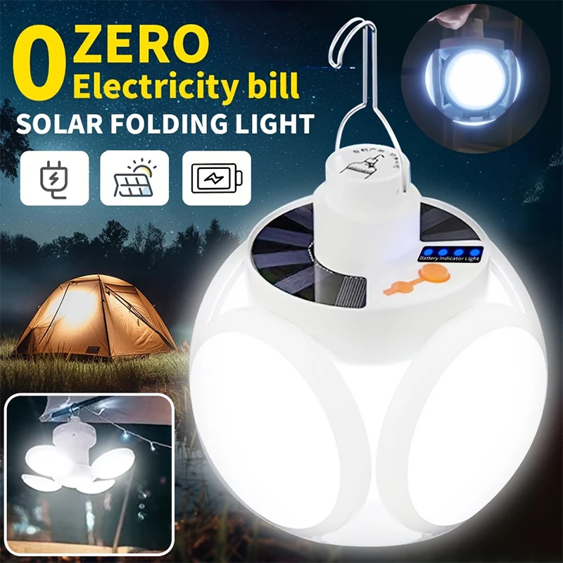 

Solar LED Deformable Garage Light Folding UFO Football Bulb Outdoor Hanging Lamp Rechargeable 3-Mode Adjustable Brightness