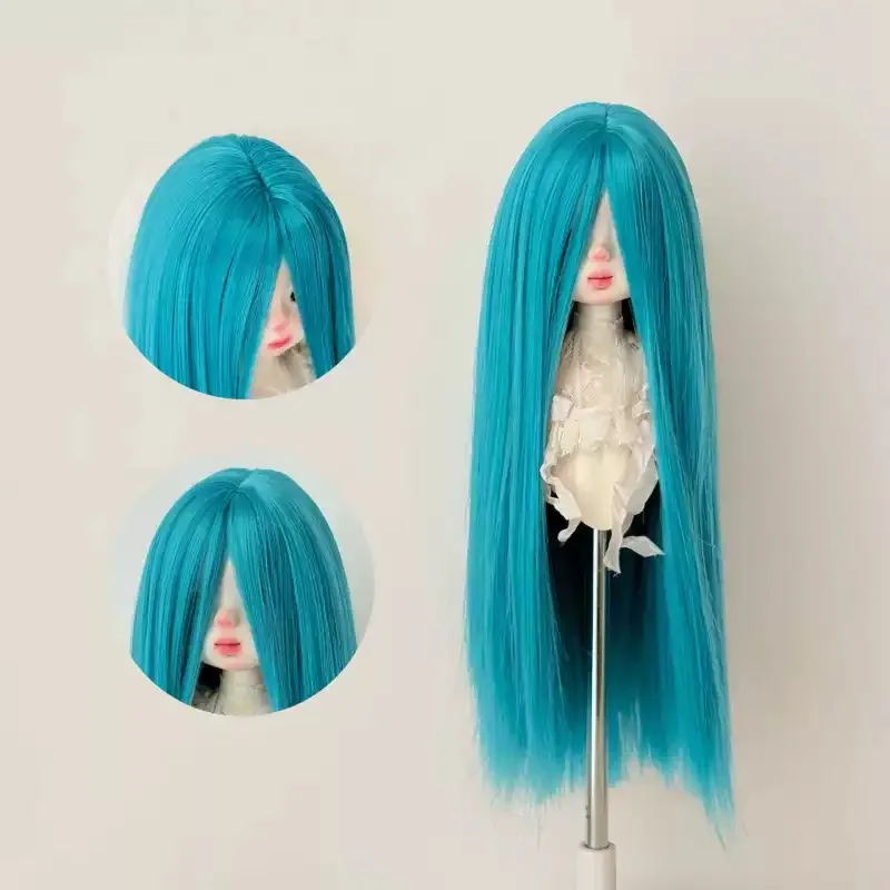 FallenVex Soft Fiber BJD Doll Blank Wig 3‑4‑6 Size Long with Long Bangs Hand‑Modifiable Full Head Wig for Doll DIY Customization