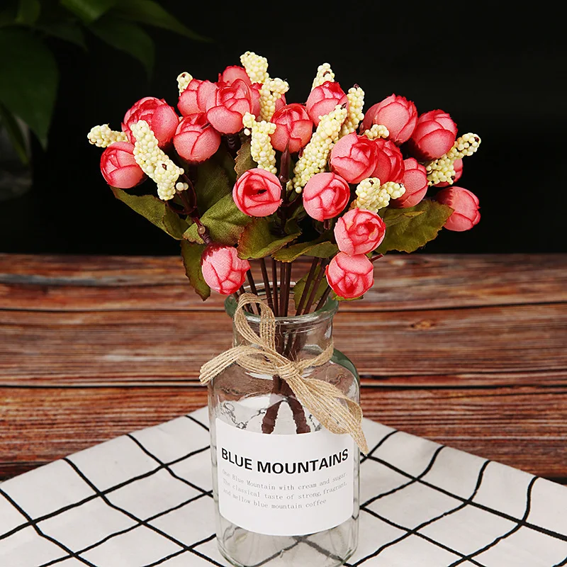 Artificial Flowers Silk Rose Bud Single Stem Arrangement For Home Bridal Wedding Party Garden Table Festival Decoration Plants