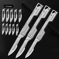 Folding Knife Stainless Steel Pocket Knife With 10 Replaceable Blades Sharp Hobby Knife Craft Multifunctional Cutting Knife Kit