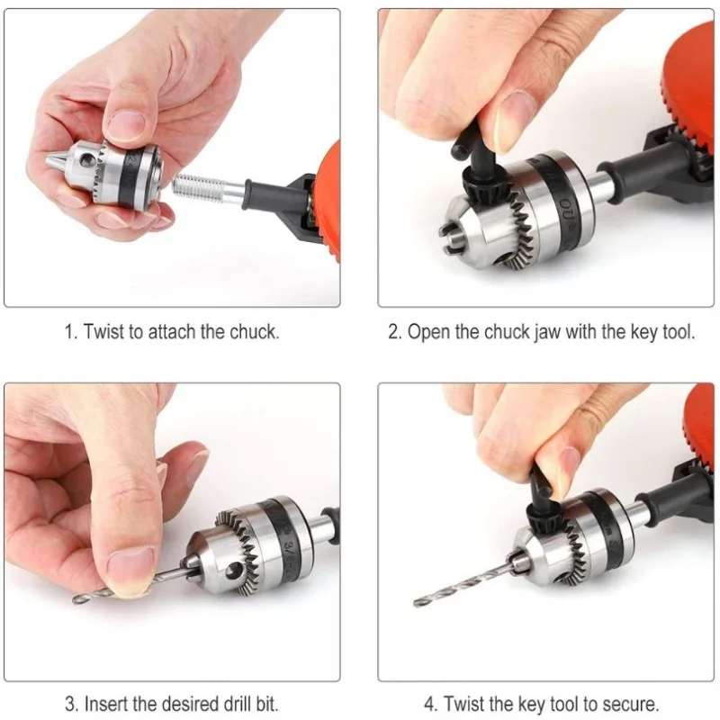 1/4 And 3/8 Inch Multi-function Hand Crank Manual Drilling Wood-plastic Double Gear Wood Puncher Clamping Range 0.6-10 MM