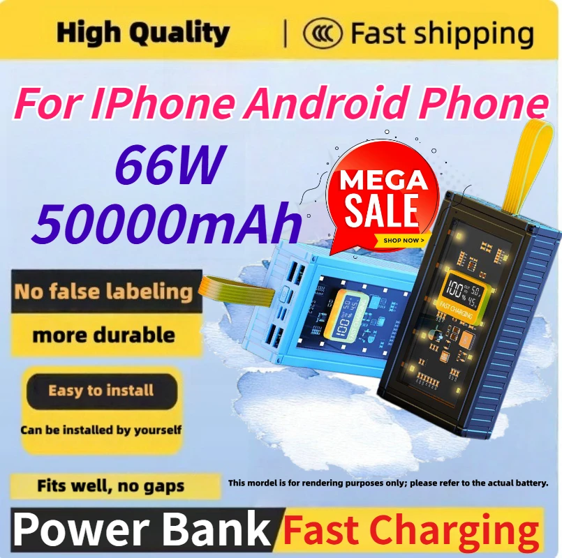Brand new 50000mAh 66W Power Bank for IPhone Android Phone Super Fast Charging High - Capacity Power Bank