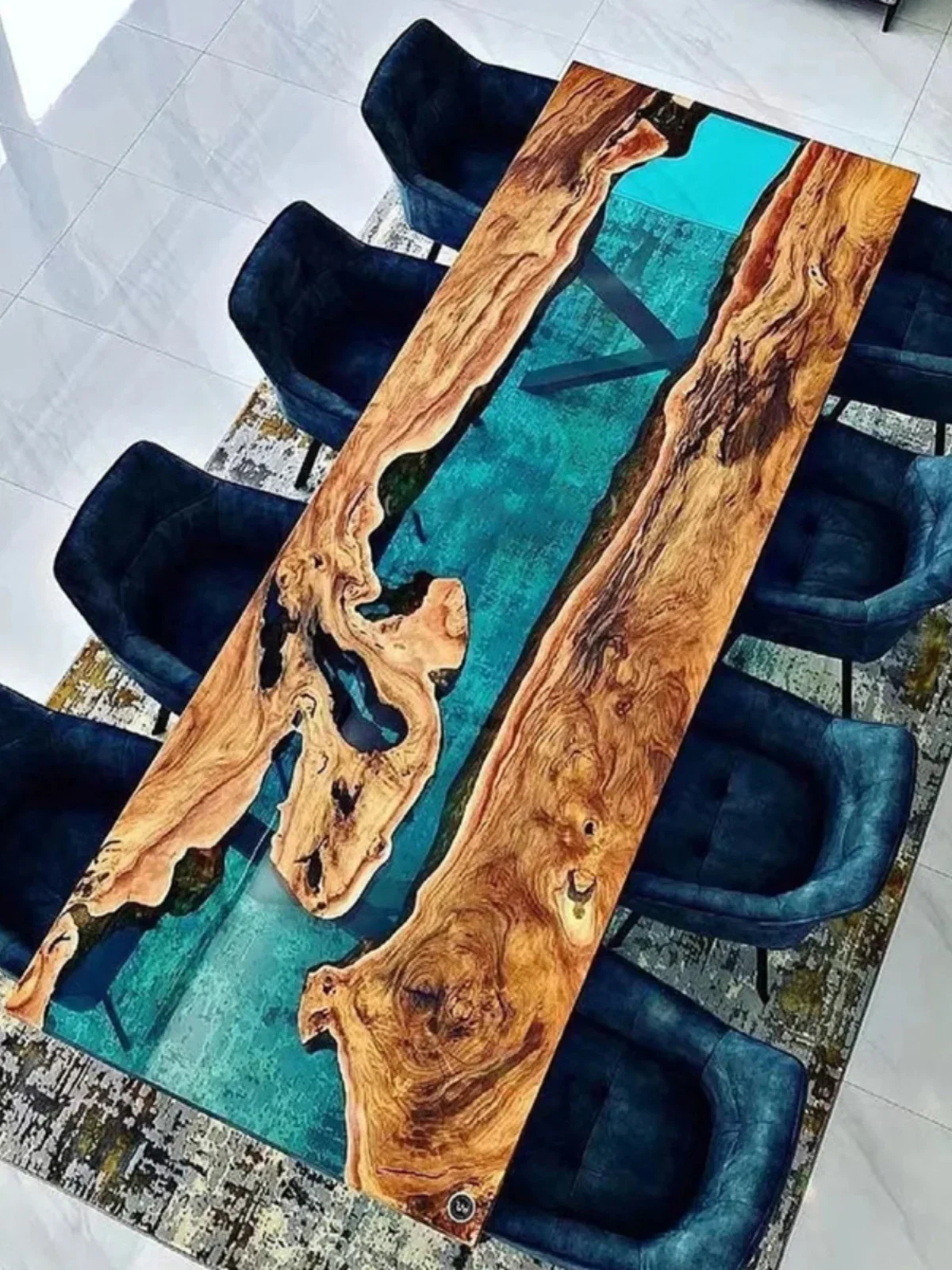 

Epoxy resin river tabletop, wave solid wood large plank, log tea table, dining creative whole board furniture