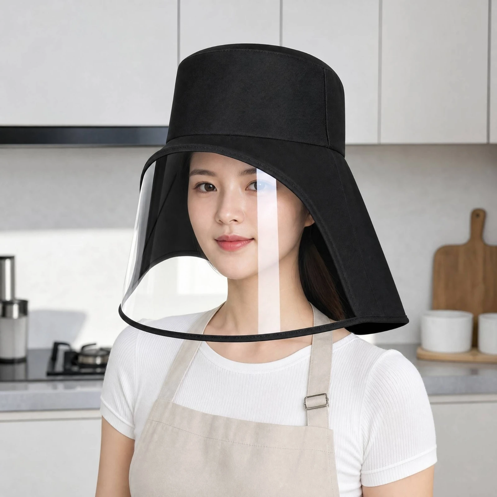 One-Piece Cooking Hat with Transparent Visor Reusable Cooking Hat with Face Guard Guarding Gear Sleek for Home Cooks