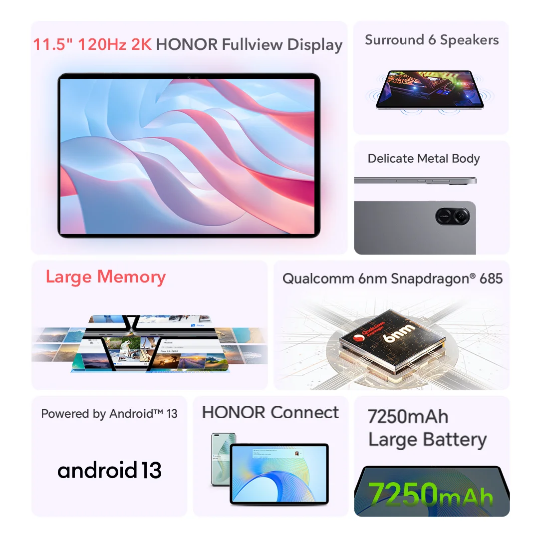 Global Version HONOR Pad X9  11.5 Inches 2K 120Hz  Display 128GB Large Storage Octa-core Snapdragon 685 Ultra-thin Tablet