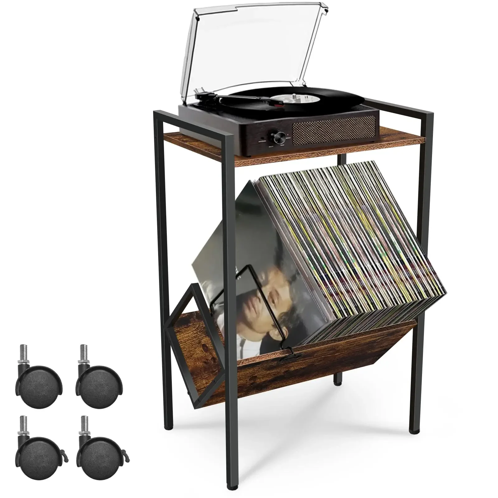 'Table Nightstand Up to 80 Albums Metal Viny Record Player Stand for Living Room Bedroom Office Storage-Amazon customization