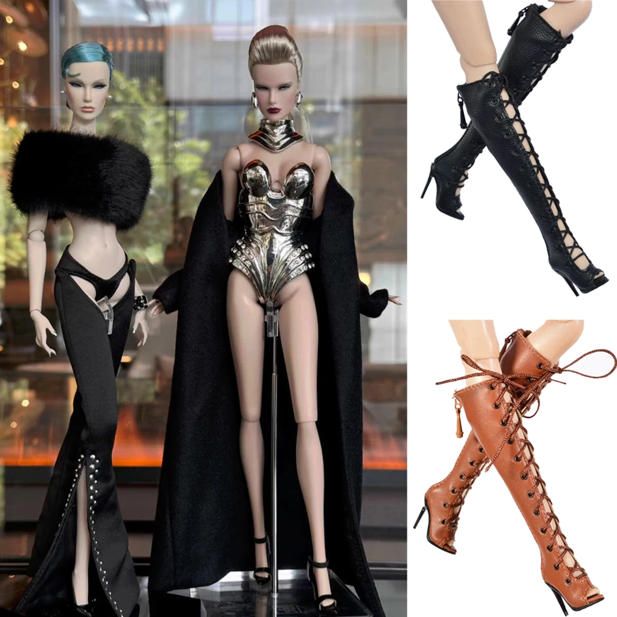 

Doll Shoes Parts 1/6 Supermodel Doll Fashion Trend Personality Lace-up Fishmouth Boots For FR2 NU.FAC MUSES Kissmela Xianxian