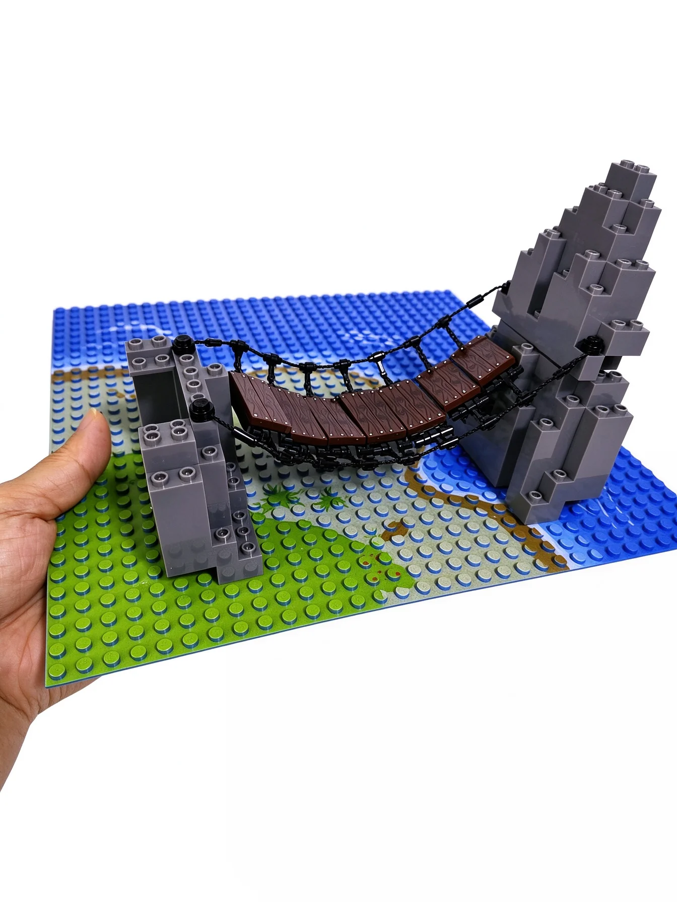 MOC Mountain Jungle Bridge Ladder Iron Chain Bridge Lock Chain Bridge Crane Bridge Model Set with Building Blocks and DIY Parts