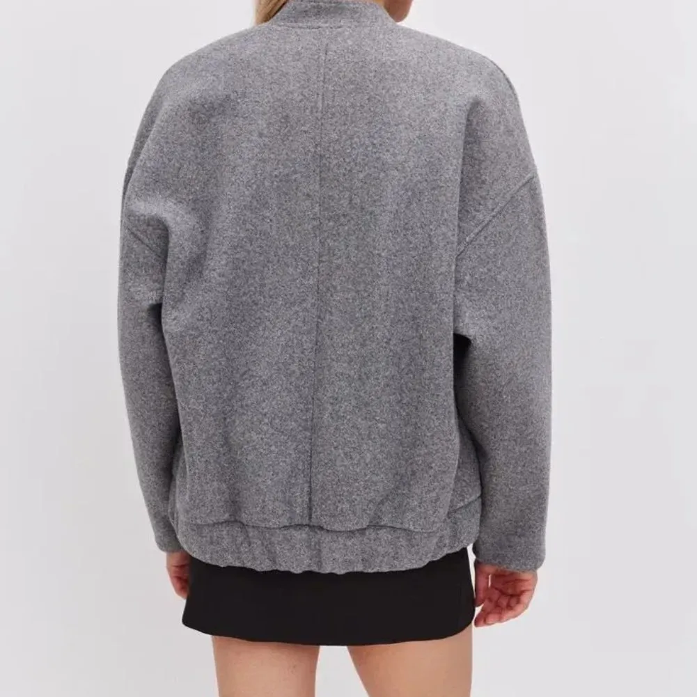 Women Office Coat Female Regular Length Jacket Women Stand Collar Coat Stand Collar Design Loose Fit Style Solid Pattern