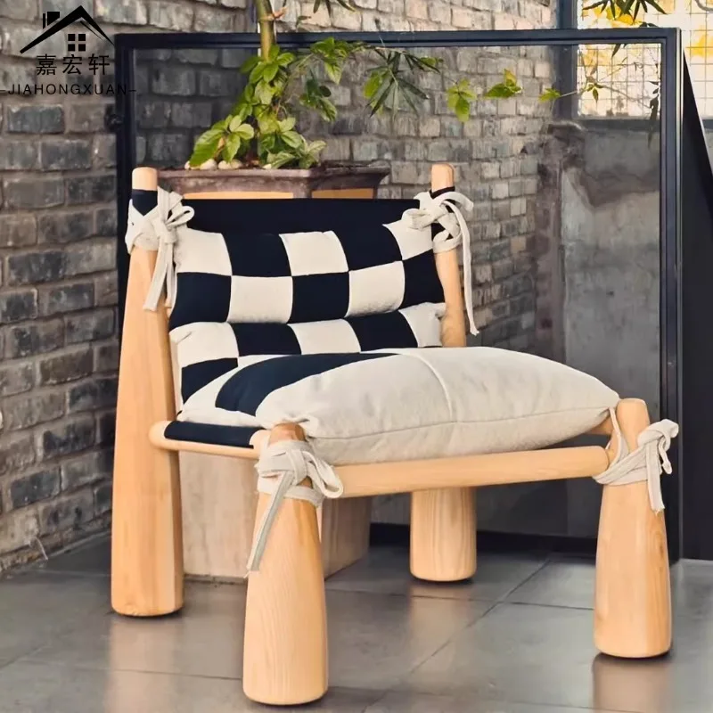 Nordic light luxury designer creative retro solid wood fabric bell chair living room model house homestay leisure single chair