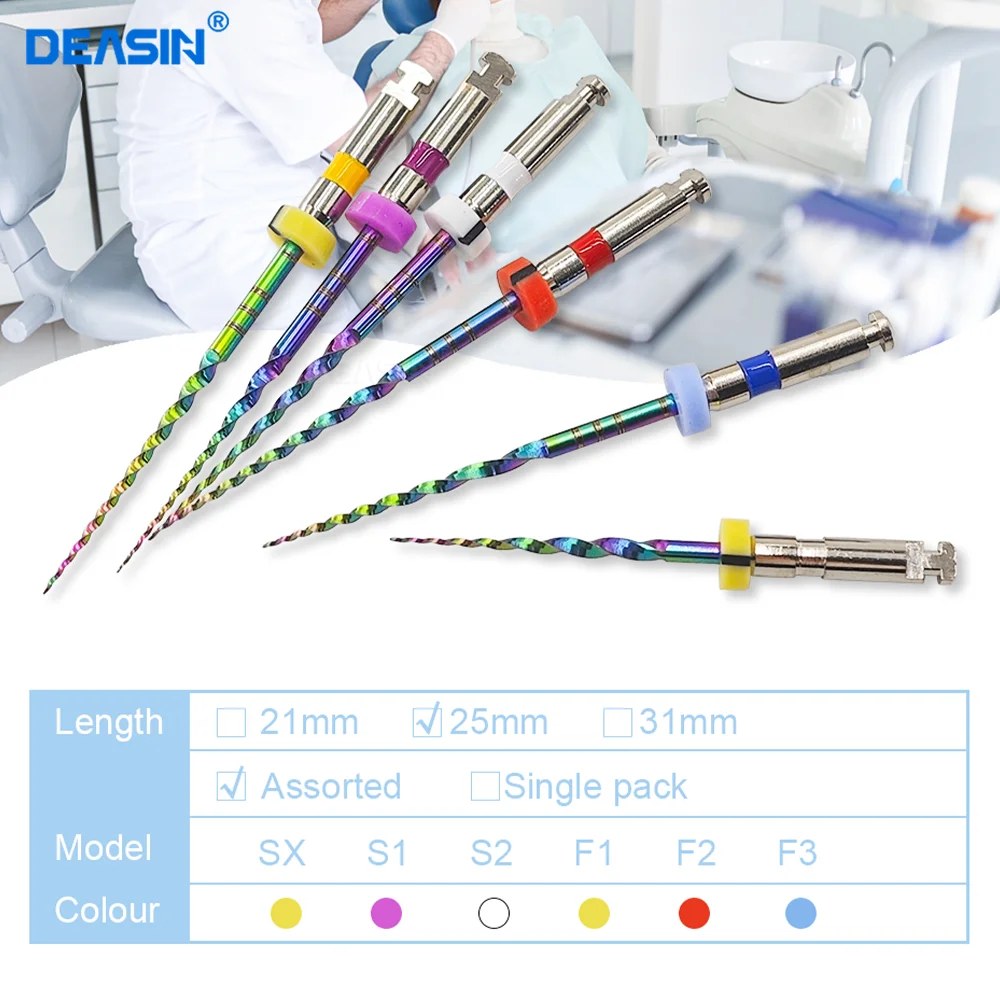 Rainbow Series 6pcs/Box SX-F3 Blue Files Heat Activated NiTi Canal Root Files Can Bend Endodontic Treatment Rotary File 25mm