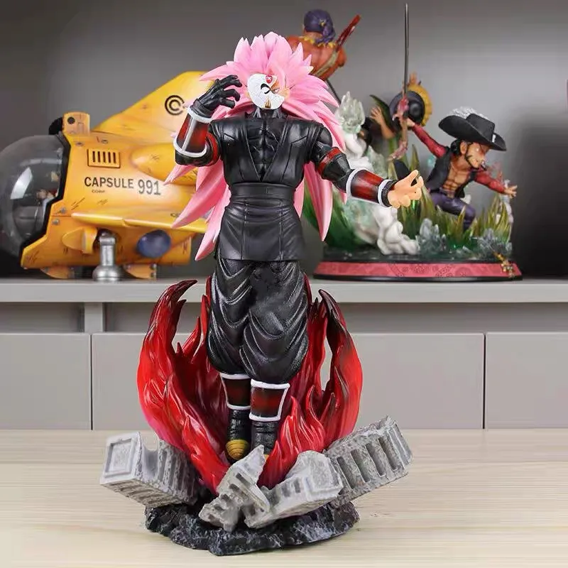 35cm Anime Dragon Ball Z Super Saiyan Pink Hair Mask Son Goku Zamasu Pvc Action Figure Collection Toys Gifts Model Doll