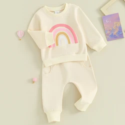 Toddler Baby Girl 2pcs Pants Set Rainbow Sweatshirt Long Sleeve Pullover Top Cute Solid Pants Fall Winter Outfits