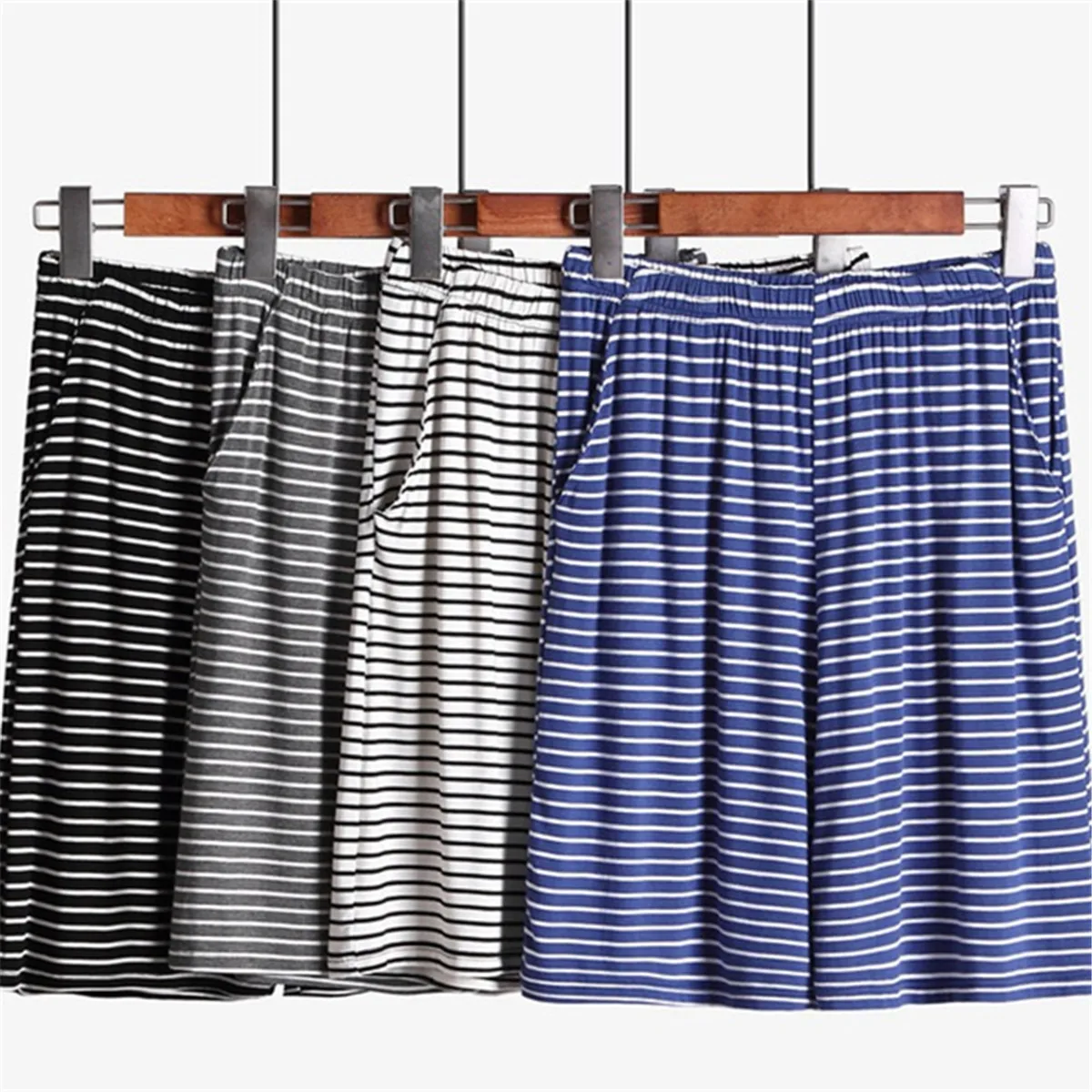 Big Size Ice Silk Modal Sleepwear Casual Men Shorts Pajamas Sleep Pant Summer Home Clothes Solid Color Striped Nightwear