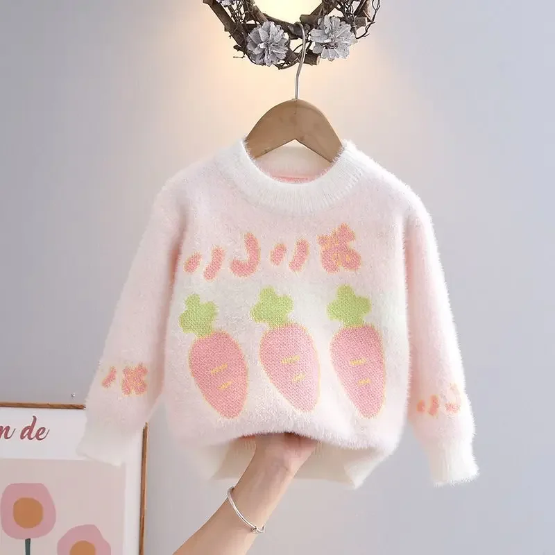 Adorable Childhood Cartoon Radish Pattern Kids Sweaters for Girls Dreamlike Princess Knitting Pullovers New Cosy Clothes GY11292