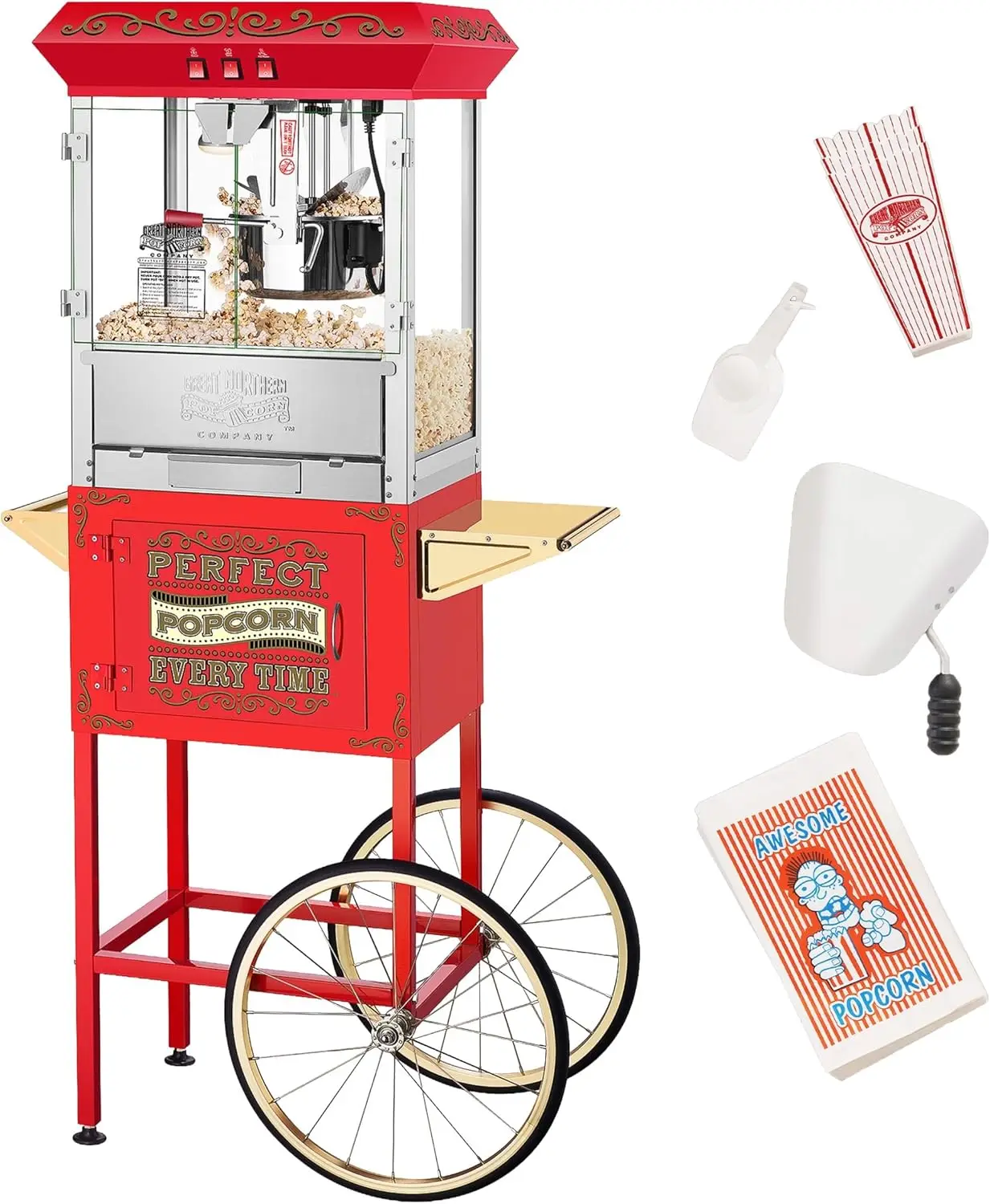 

5995 10 oz. Perfect Popper Popcorn Machine with Cart - Red (5995 GNP Red 10oz. Full)
