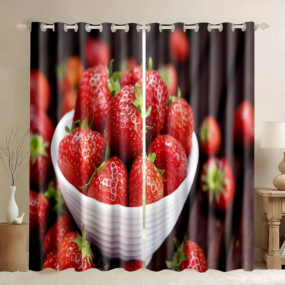 Fruit Window Curtains,Delicious Big Strawberries on White Background Tasty Juicy Ripe Summer Fruit Lightweight Blackout Curtain