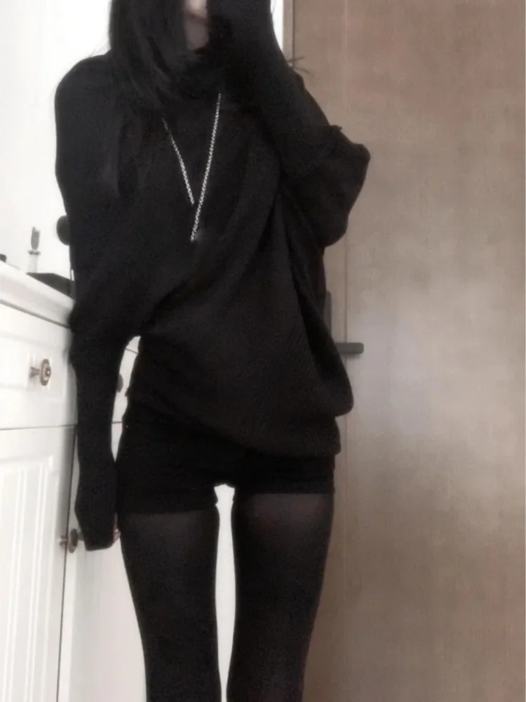 秋冬のゆったりスタイルニットシャツトップス サブカルチャー ルーズニットTシャツ Y2K カジュアル アメリカンセーター レディース ジャンパー ニットウェア