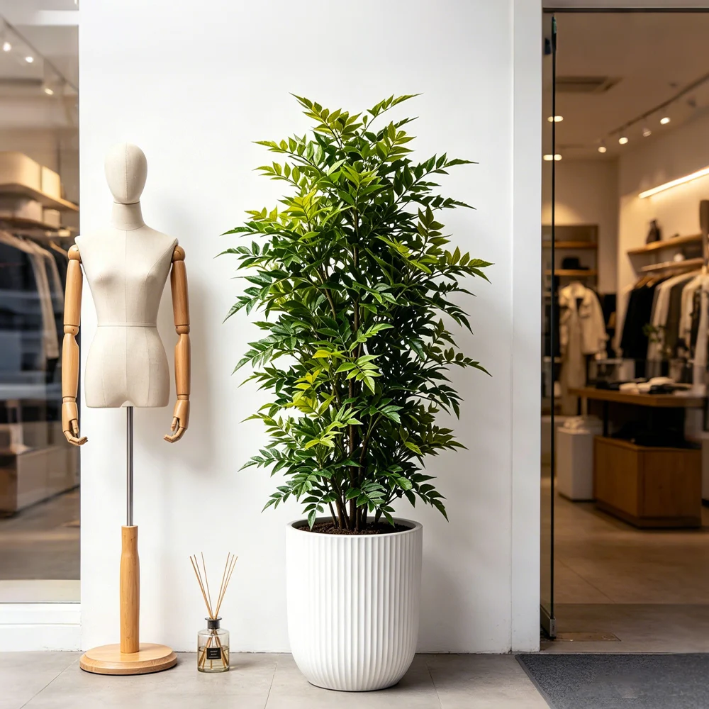 Plantas Artificiales de Nandina de 73-135 cm, Árbol de Laca Falso Grande, Rama de Ficus Artificial, Hojas de Sumac de Plástico para Decoración del Hogar y Fiestas