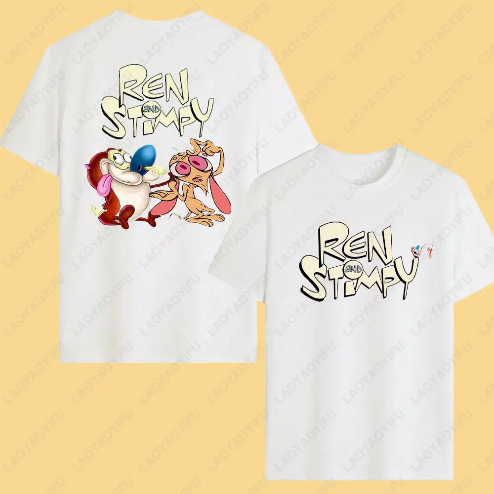 Retro The Ren & Stimpy Comedy Cotton Shirt 90s Nickelodeon Nicktoons Graphic Tee Vintage Cartoon Humor Unisex Y2k Top Women Men