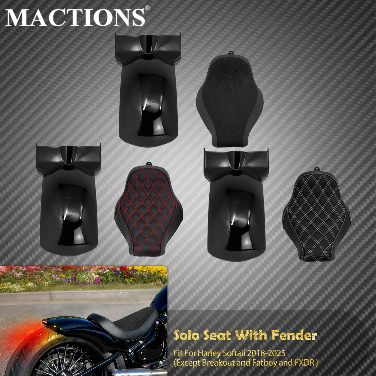 Motorcycle Rear Fender Mudguard Cover With Driver Solo Seat For Harley Softail Sport Glide Street Fat Bob Low Rider 2018-2025