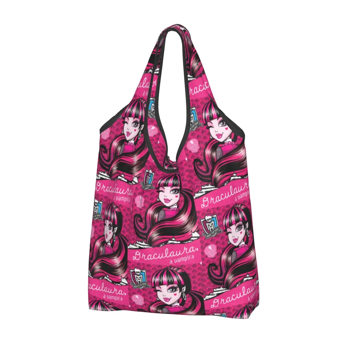 Monsters High Anime Groceries Shopping Bag Kawaii Shopper Tote Shoulder Bag Big Capacity Portable Gothic Pink Dolls Handbag