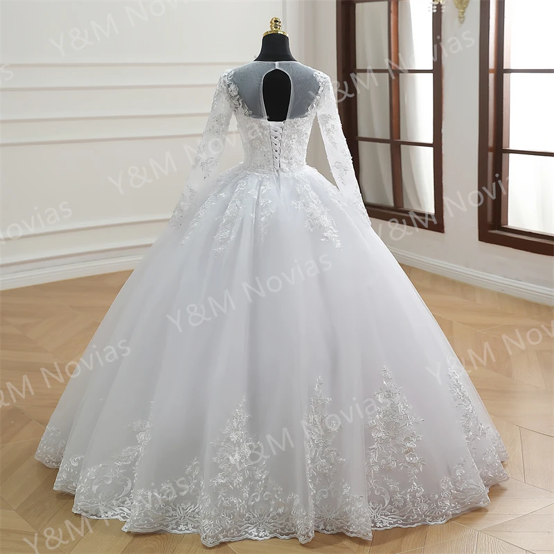 Customized Real photo Ball Gown Princess Wedding Dresses Long Sleeve Sweet Lace Appliqus Bead Wedding Dresses For Women 2025 New