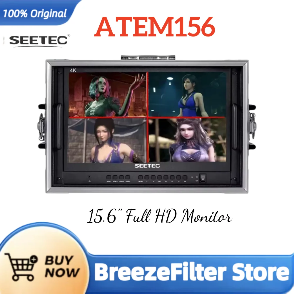 SEETEC ATEM156 15.6" Full HD Monitor 4xHDMI 4K Support 4-Split/2-Split View Rec.709 for Multi-Camera Live