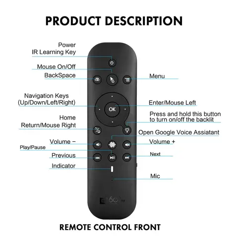 G60S Pro BT 무선 음성 에어 마우스 원격 제어, 백라이트 미니 키보드 터치 패드 포함, TV 박스 컴퓨터, 셉 탑 박스용, 2.4GHz