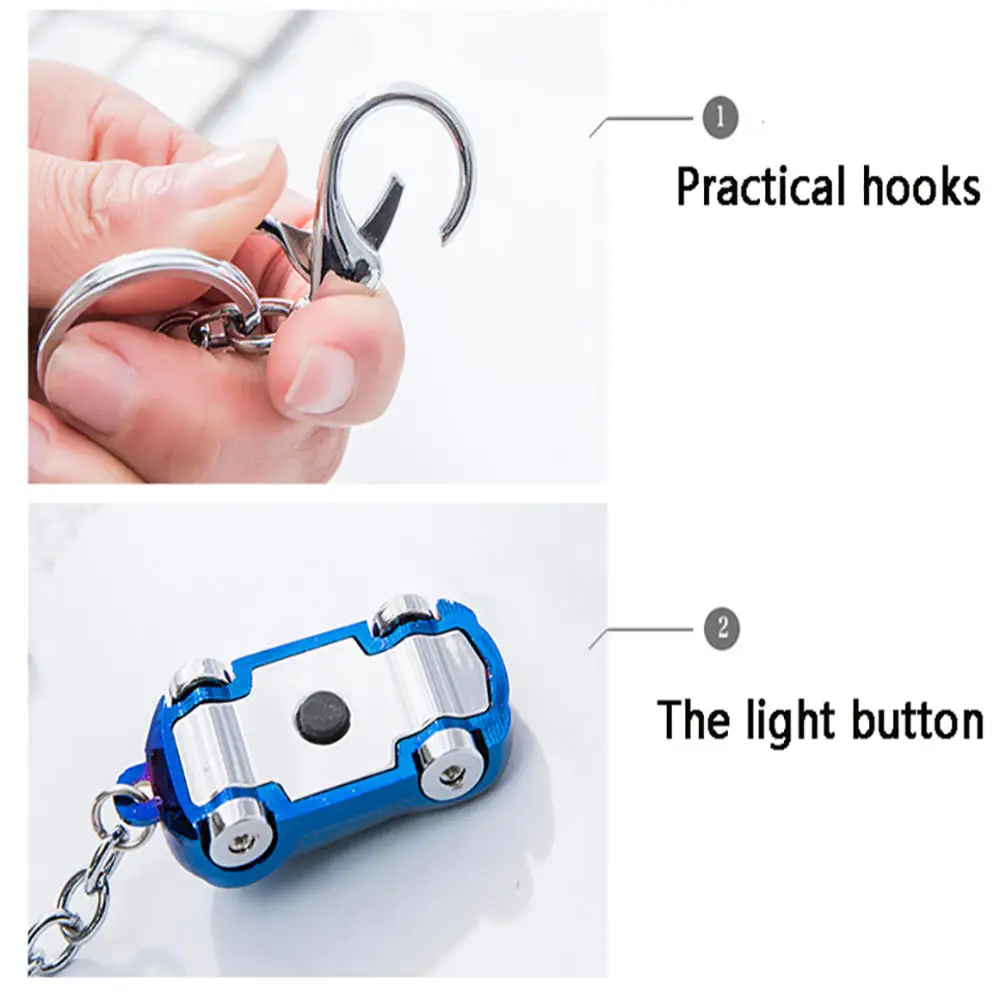 Simulation car metal key ring chain jing small gift car light electronic Car Keychain Keychain Jewelry gift