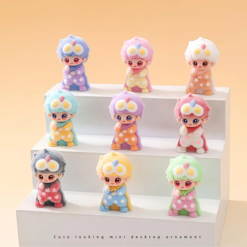 1/9pcs Flocked Mini Star Cape Girl Figurines Pastel Kawaii Chibi Tiny Dolls Soft Flocking Surface Mini Desktop Ornaments
