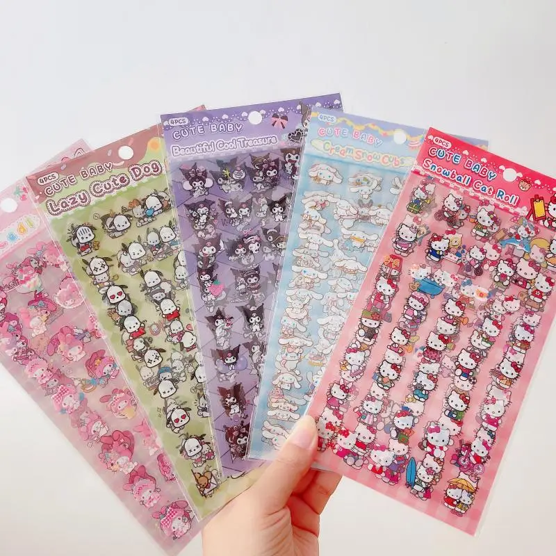 4Pcs Sanrio Kawaii Hello Kitty Stickers Kuromi My Melody Cinnamoroll Pochacco Children Waterproof Decorate Stickers Girl Gift