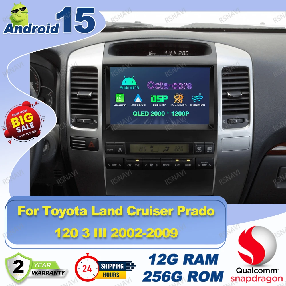 Android 15 Car Radio For Toyota Land Cruiser Prado 120 3 III 2002-2009 Mini Fridge Mercedes W211 Obd2 Scanner H4 Led H7 W213 E90