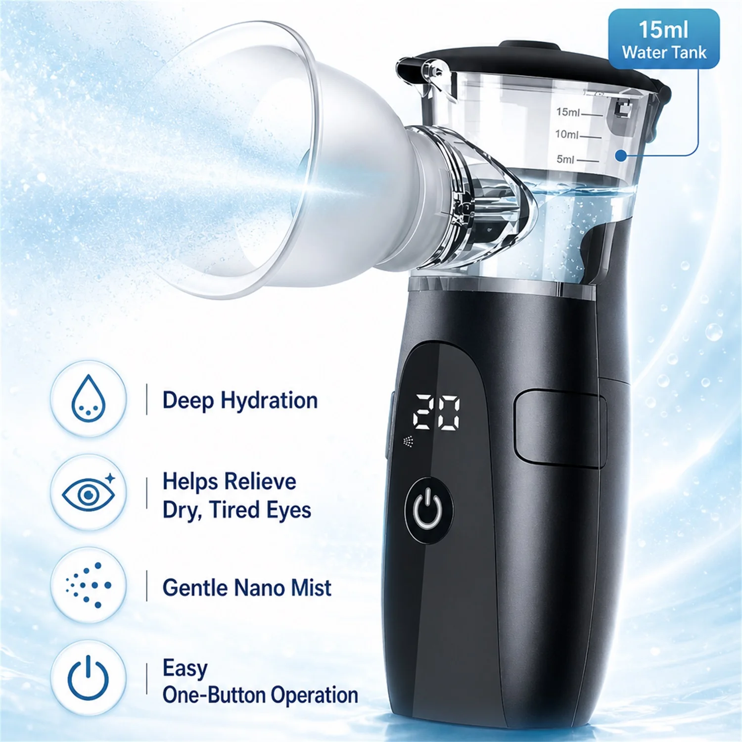 Handheld Mini Mesh Eye Facial Steamer Mist Sprayer, Portable Humidifier for Dry Eye Fatigue Relief & Daily Face Skin Rehydration