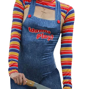 مجموعة زي تأثيري مخيف كابوس قاتل للنساء, تريد أن تلعب, شخصية الفيلم, بدلة تشاكي, ازياء الهالوين, مجموعة بذلة, 2 قطعة أعلى 8 مبيعات زي تشاكي نسائي - No8