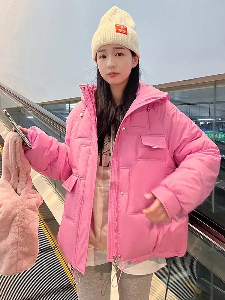 PinkyIsBlack 2022 New Women's Winter Jacket Hooded Short Thick Warm Cotton Padded Jackets Parkas Woman Candy Color Winter Coat