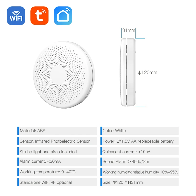 Ultra Thin 2 In 1 Co & Smoke Detector WiFi Function Tuya Smart Life Family Kitchen  Shop Fire Alert Carbon Monoxide Alarm Sensor