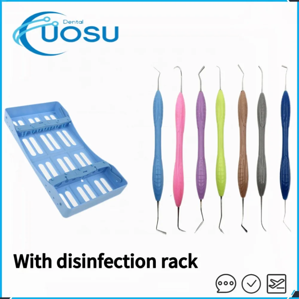 

7Pcs Dental Spatula Composite Resin Filler for Dental Aesthetic Restoration with Disinfection Rack Dental Tools