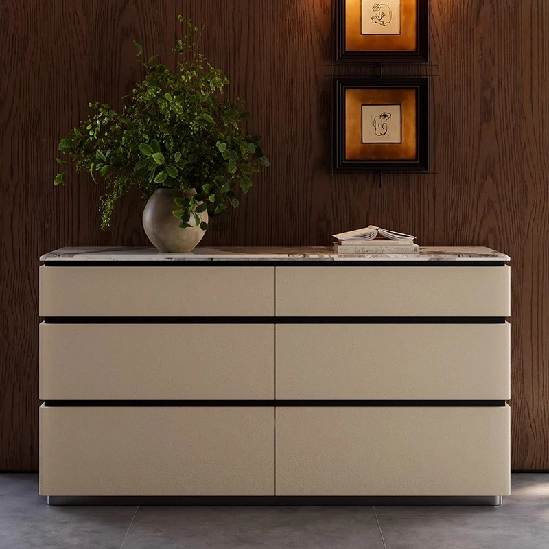 

Premium light luxury dining side cabinet Italian marble storage entrance cabinet