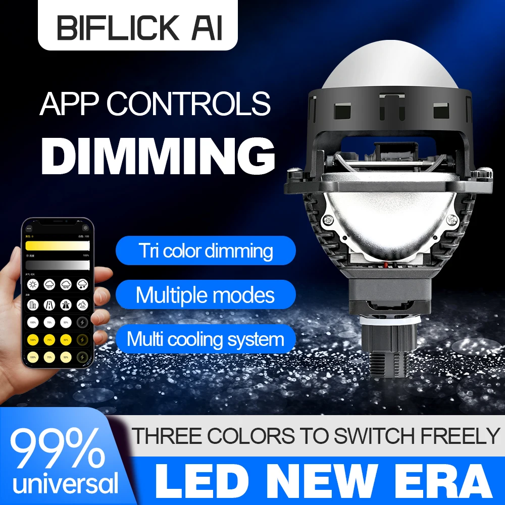 

NEW 3" Car APP Control Bi LED Lens Projector Headlight 12V 80W 3000K-6000K For Hella 3R G5 H4 H7 9005 9006 Auto Light Retrofit