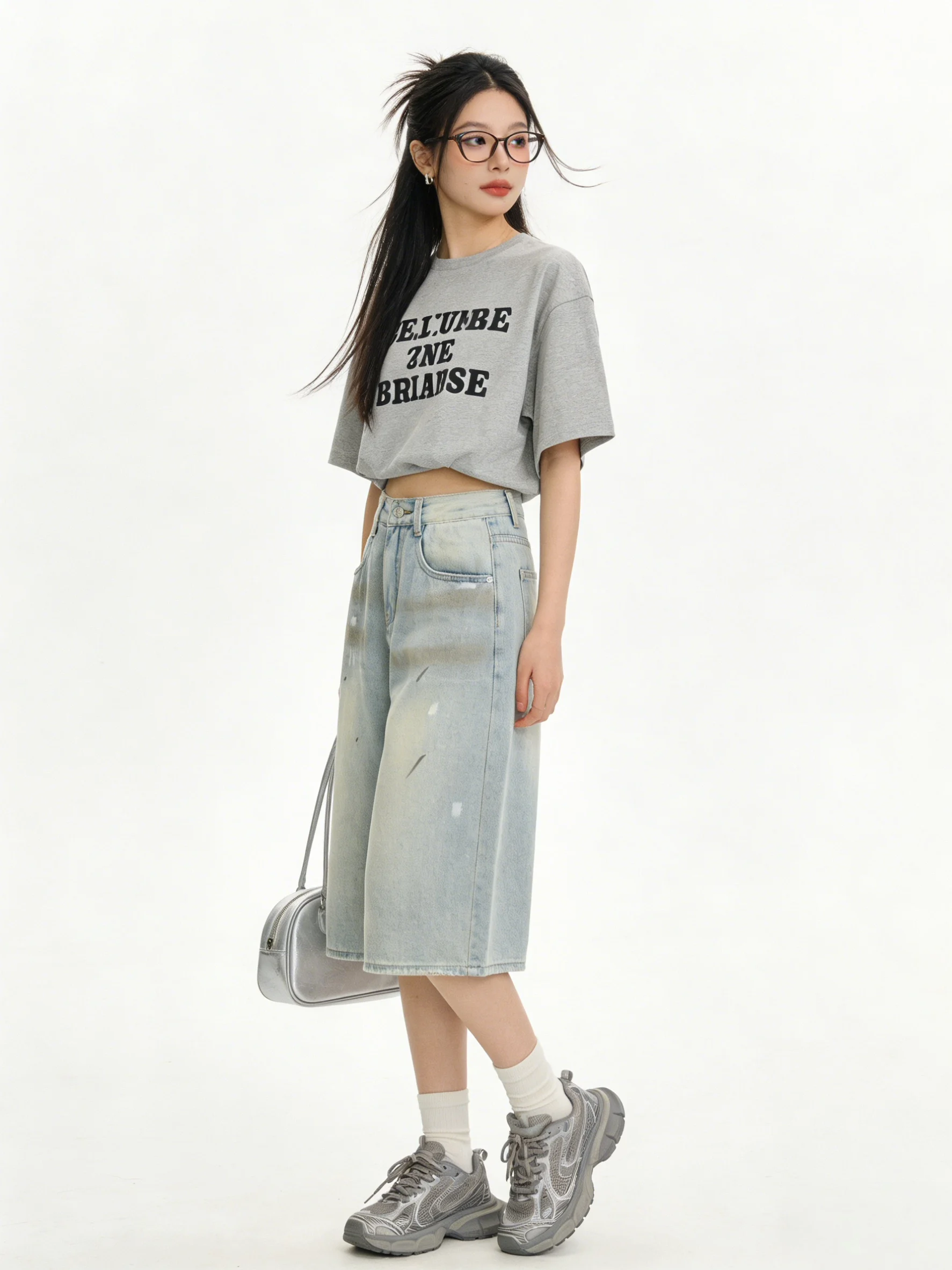 

High Waist Wide Leg Jeans Light Blue Washed Vintage Design Korean Style Loose Fit Summer Versatile Slimming Seven Inch Pants
